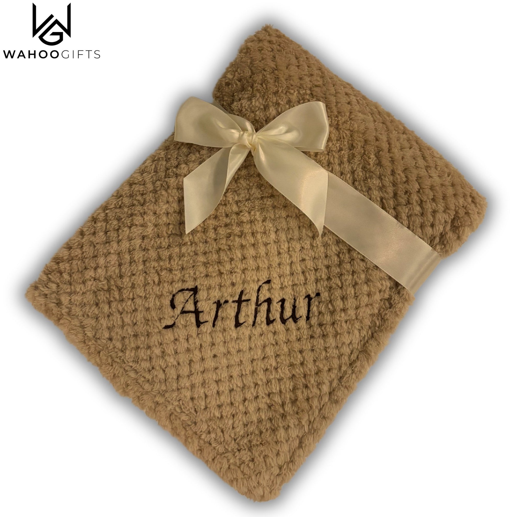 Personalised Beige Waffle Baby Blanket Gift - WahooGifts