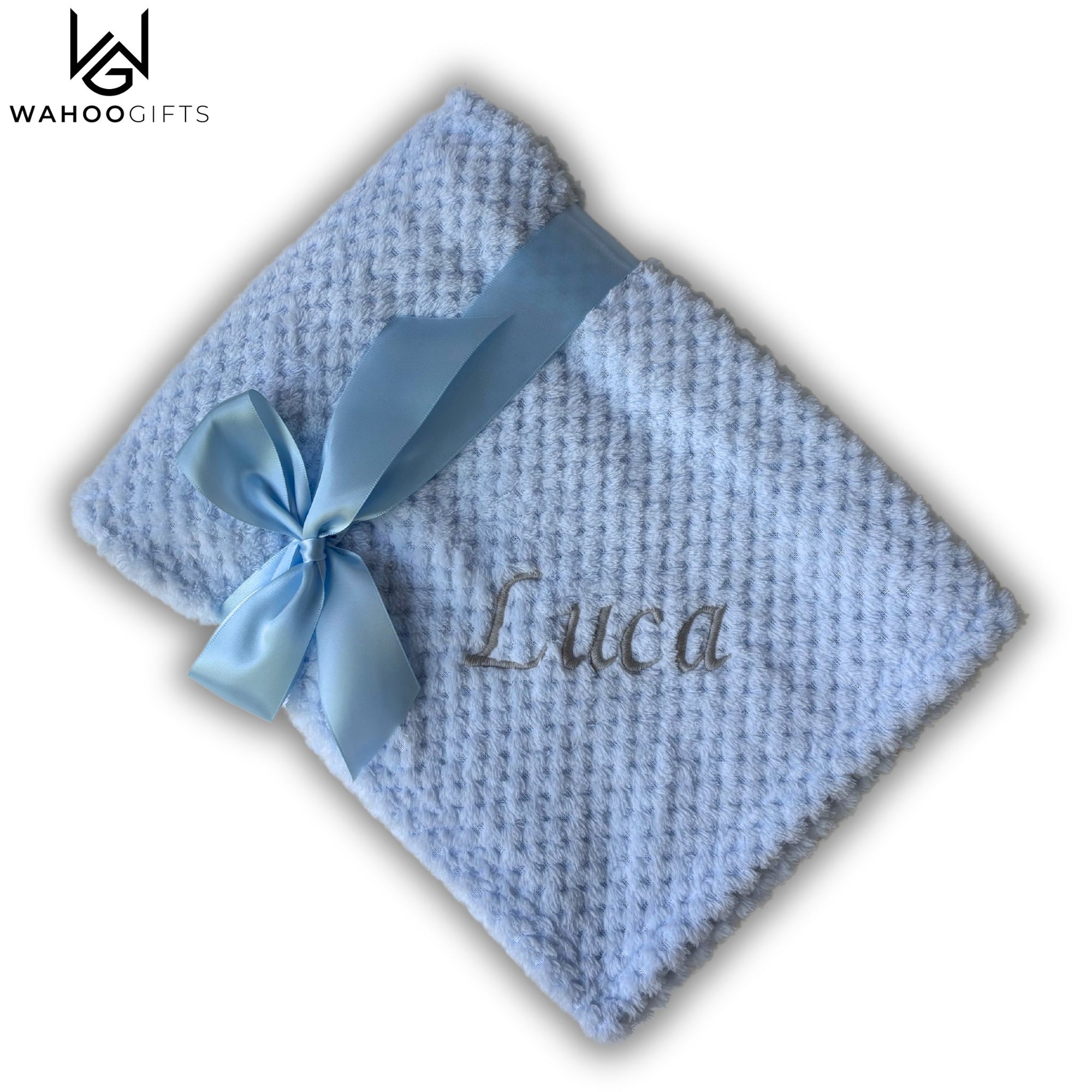 Personalised Blue Waffle Baby Blanket - WahooGifts