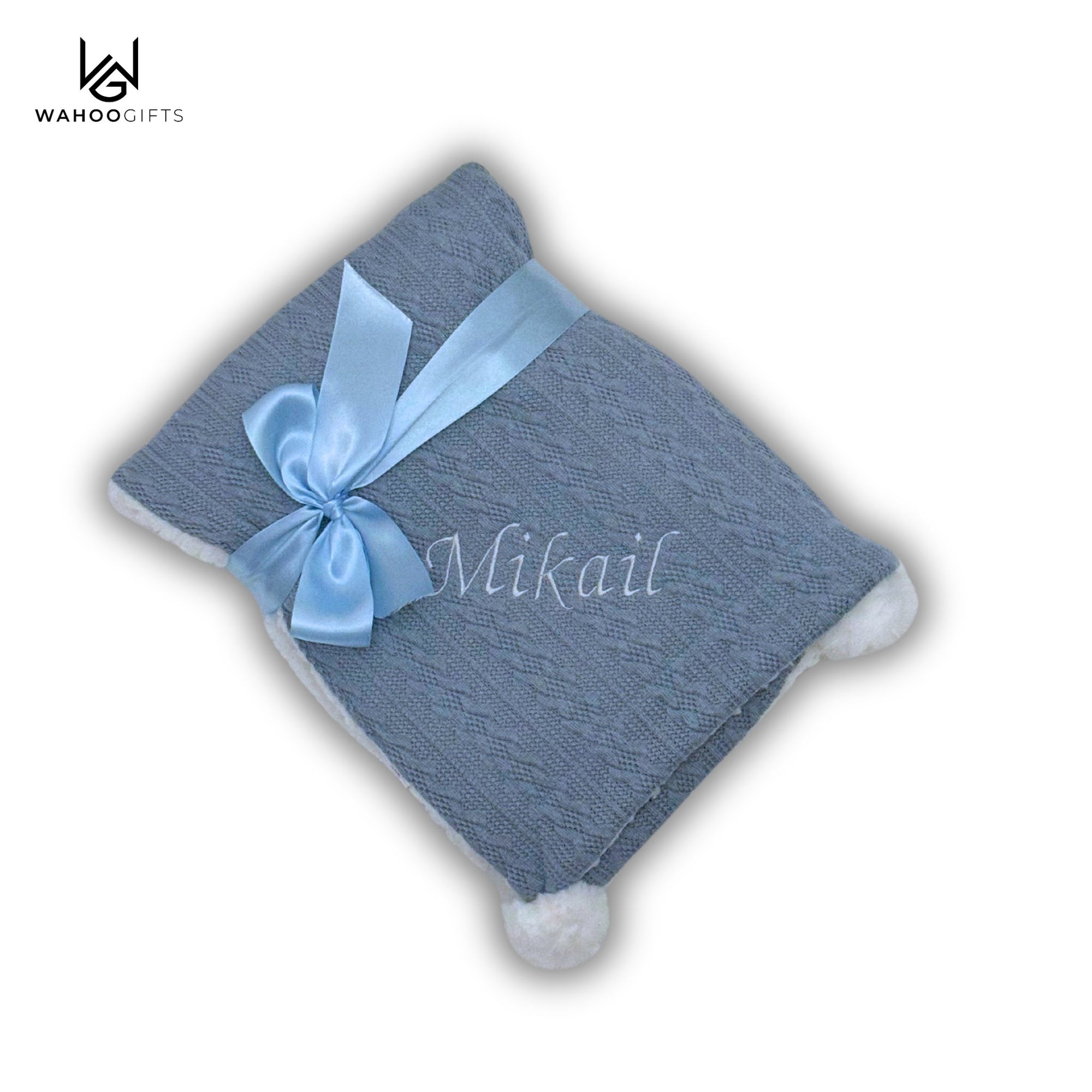 Personalised Dusky Blue Cable Knit Baby Blanket - WahooGifts