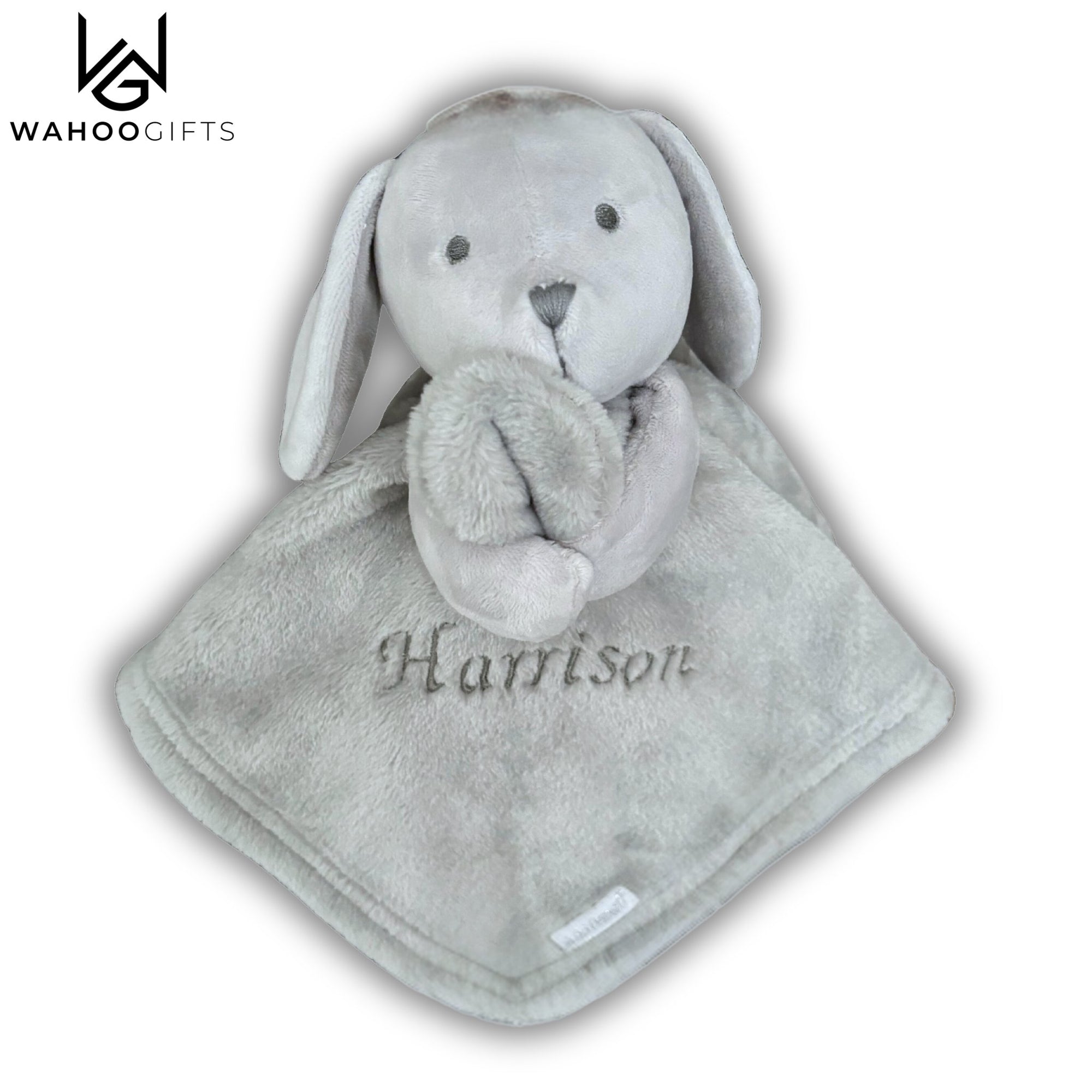 Personalised Grey Bunny Baby Comforter - WahooGifts