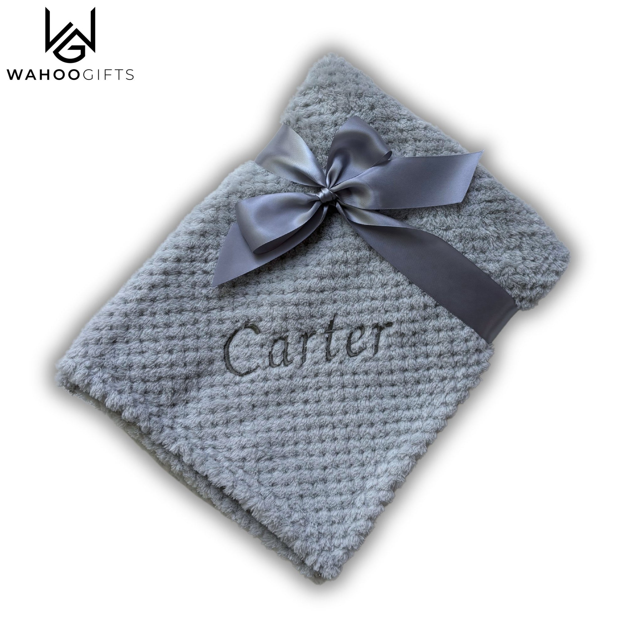 Personalised Grey Waffle Baby Blanket - WahooGifts