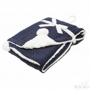 Personalised Navy Blue Cable Knit Baby Blanket With Poms - WahooGifts