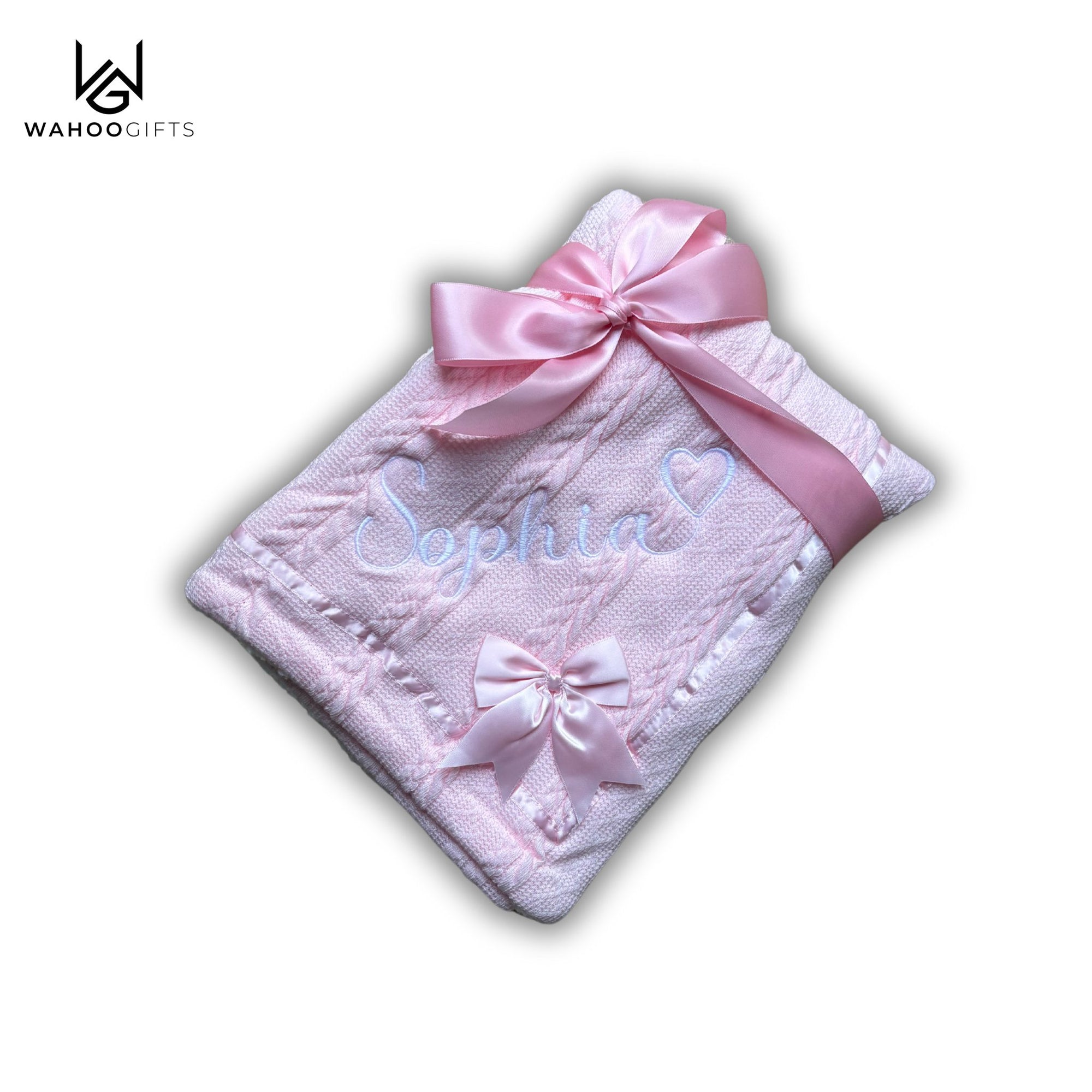 Personalised Pink Chevron Knit Baby Blanket With Satin Bow - WahooGifts