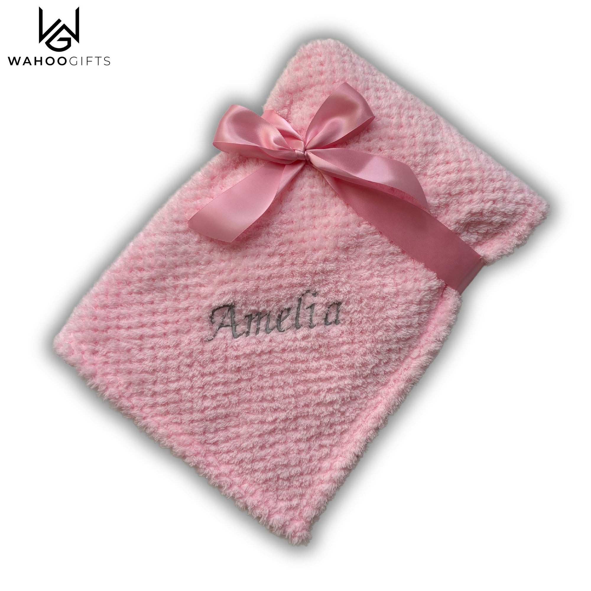 Personalised Pink Waffle Baby Blanket - WahooGifts