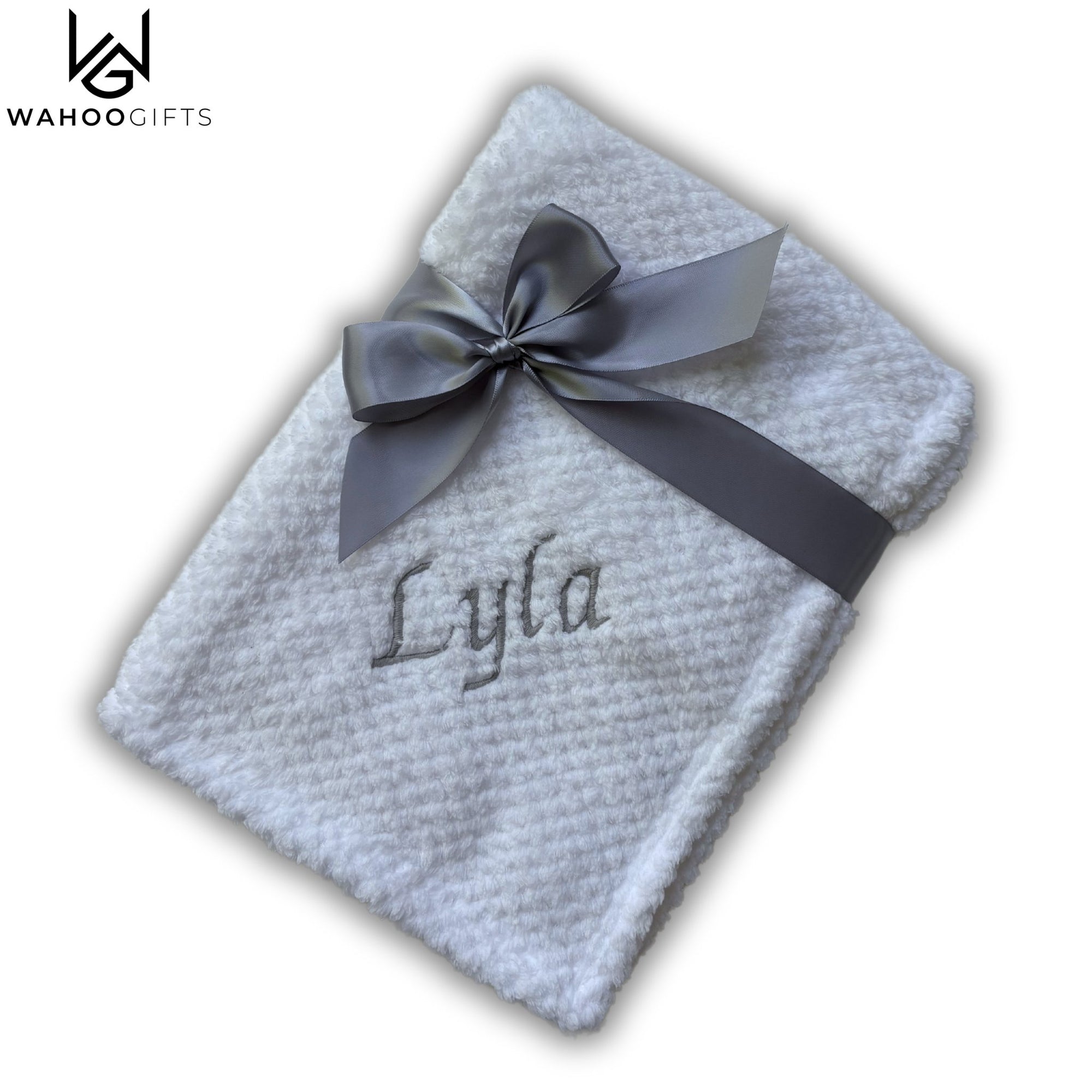 Personalised White Waffle Baby Blanket Gift - WahooGifts