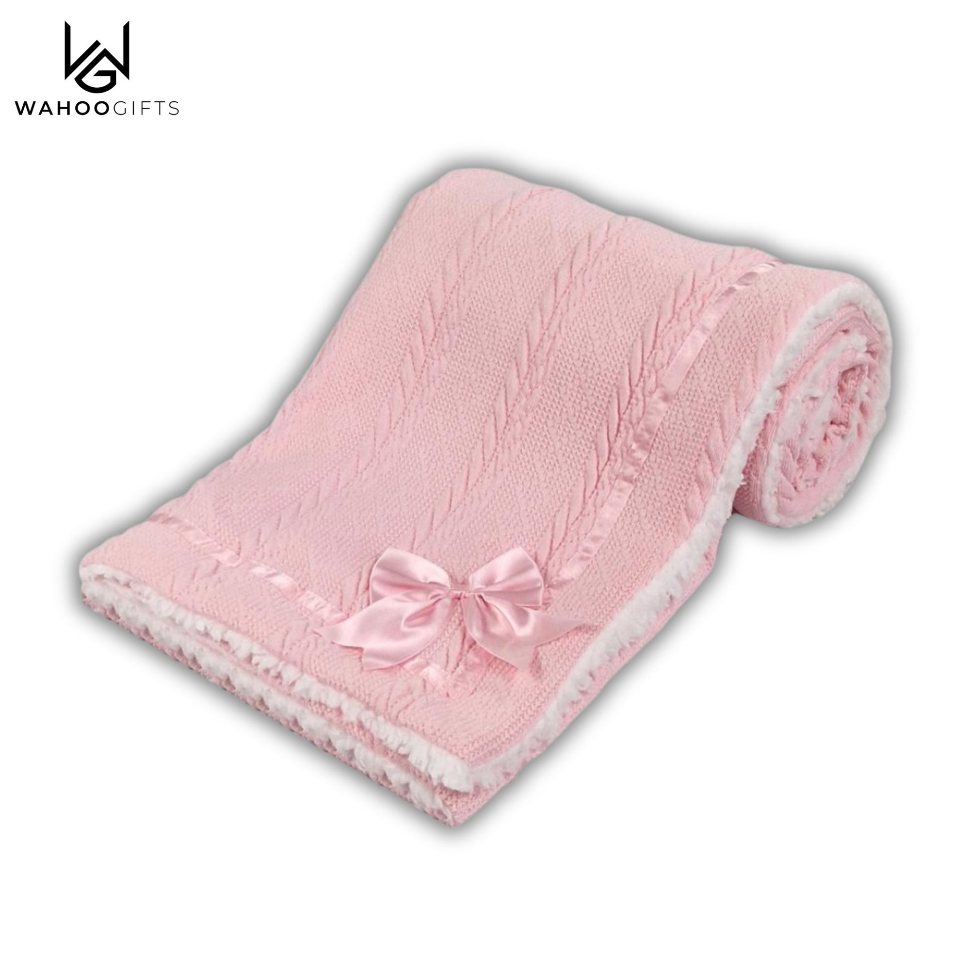 Pink Chevron Knit Baby Blanket With Satin Bow - WahooGifts