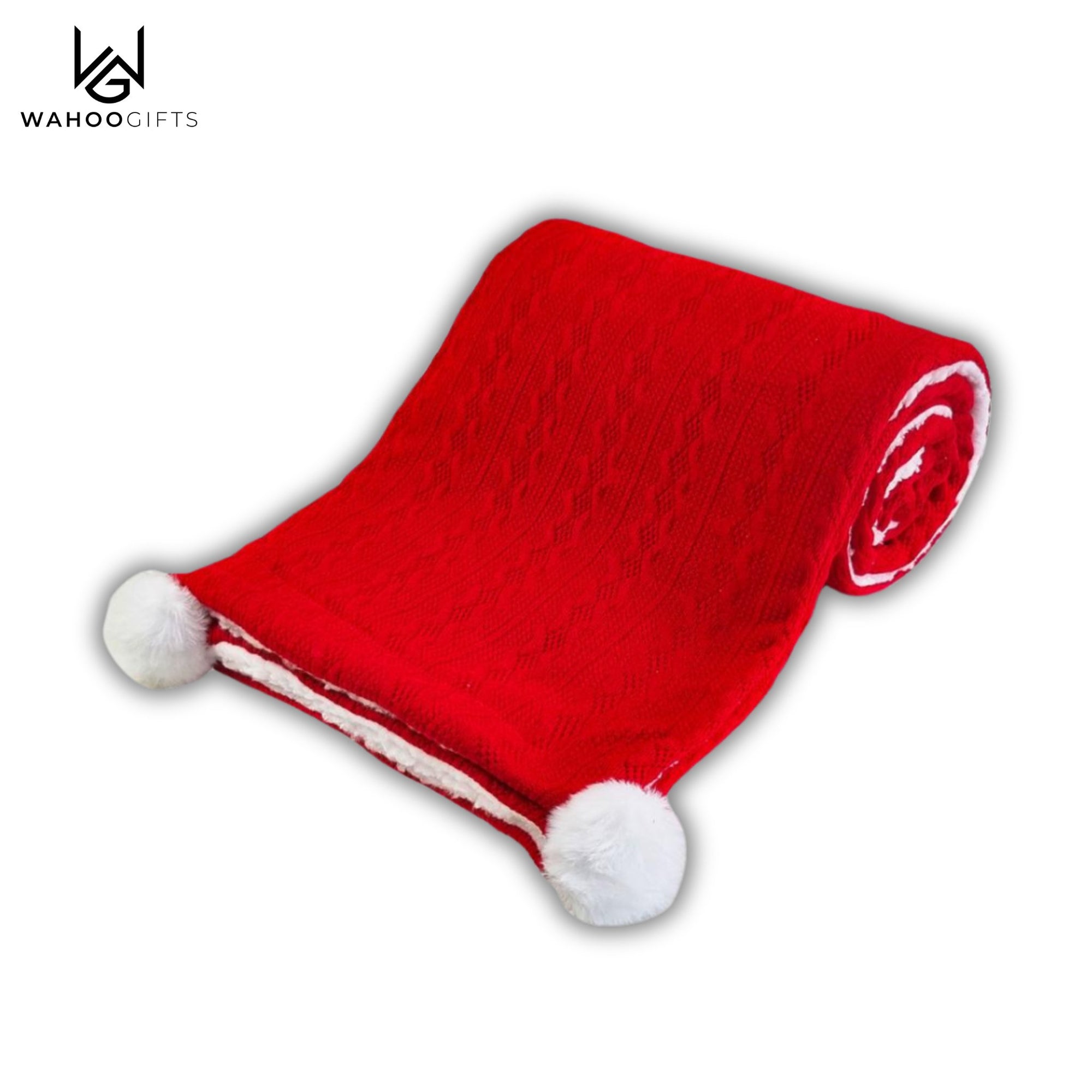 Red Cable Knit Baby Blanket With Poms - WahooGifts