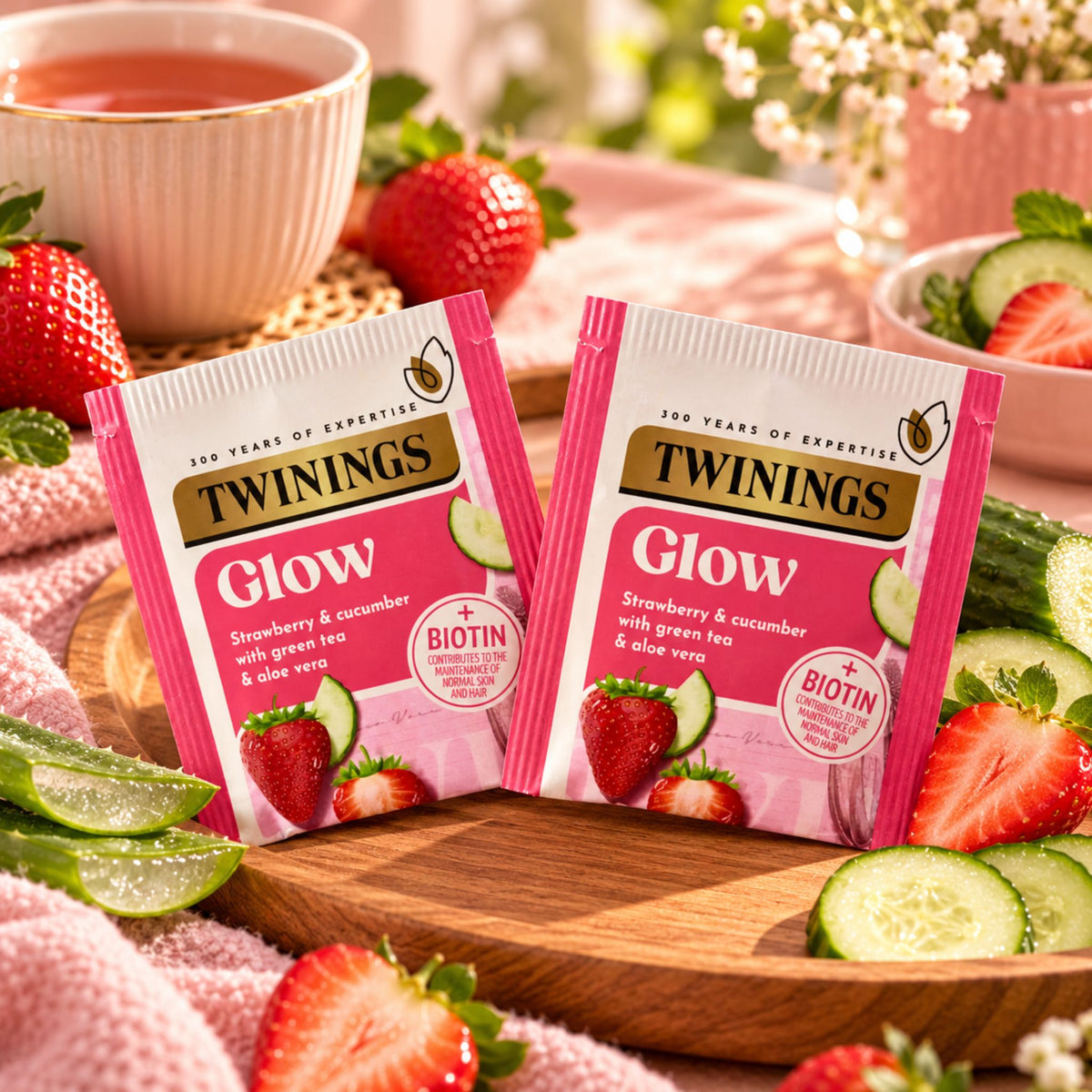 Twinings Glow Strawberry & Cucumber Green Tea with Biotin – Pack of 2 - WahooGifts